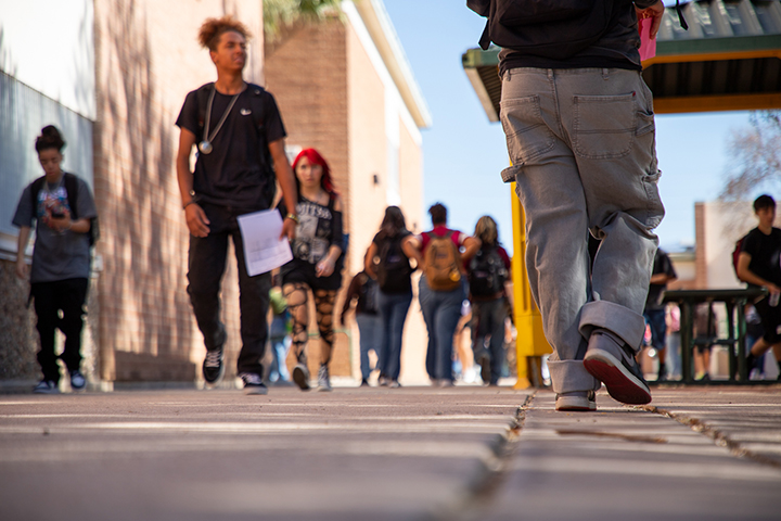 Students walk around campus on the first day